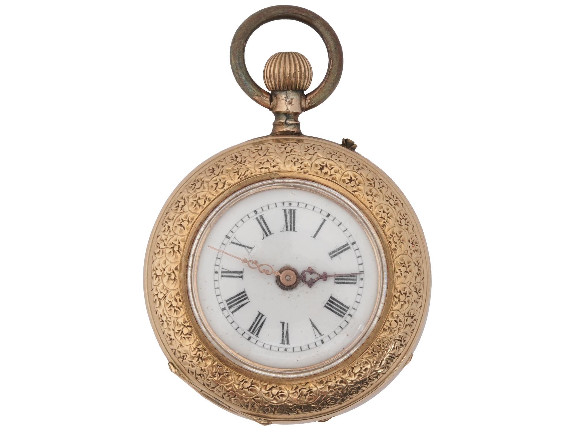 14K YELLOW GOLD JAQUET SON ENGRAVED POCKET WATCH PIC-0